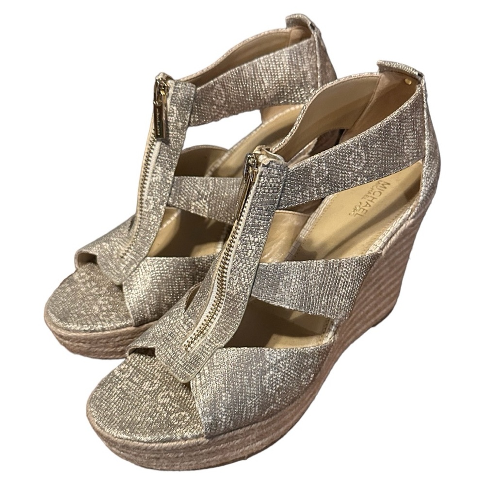 Michael Kors Zip Front Wedge Sandals Size 9 NWOT